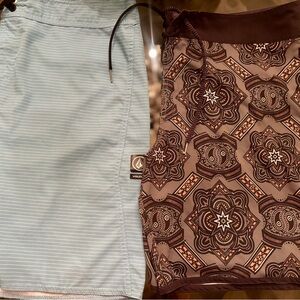 2 pair Volcom Hybrid Brown and Blue Shorts / size 36